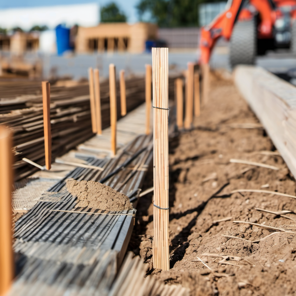 Customizable stakes and lath in use for outdoor structures